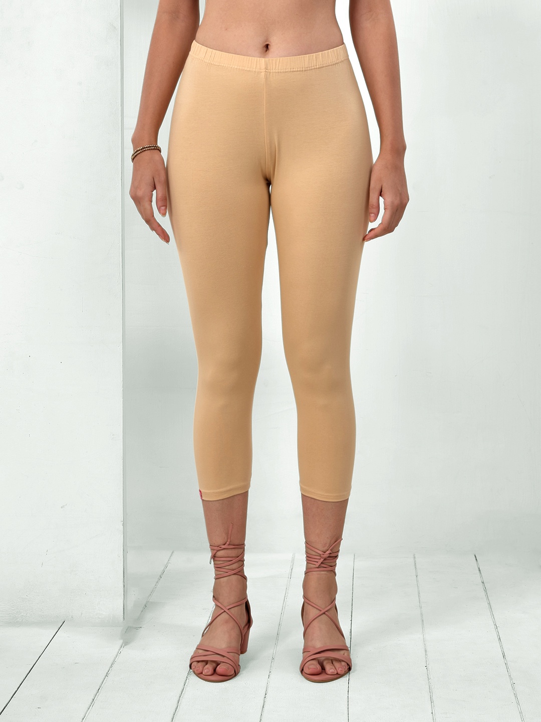 

LYRA Women Beige Solid Pure Cotton Capris