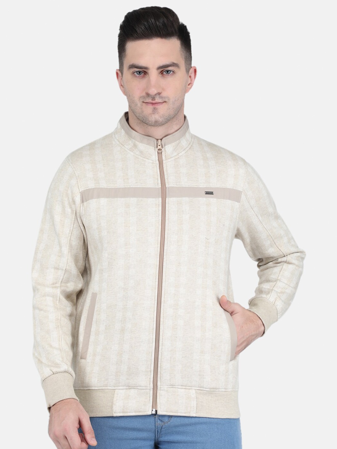 

Monte Carlo Men Beige Checked Cotton Sweatshirt