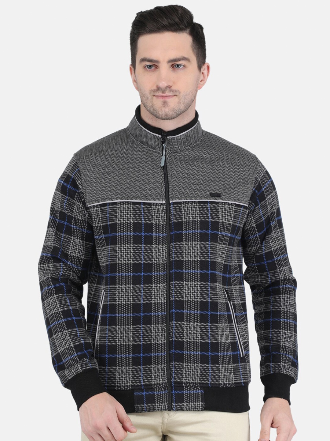 

Monte Carlo Men Grey Checked Cotton Sweatshirt