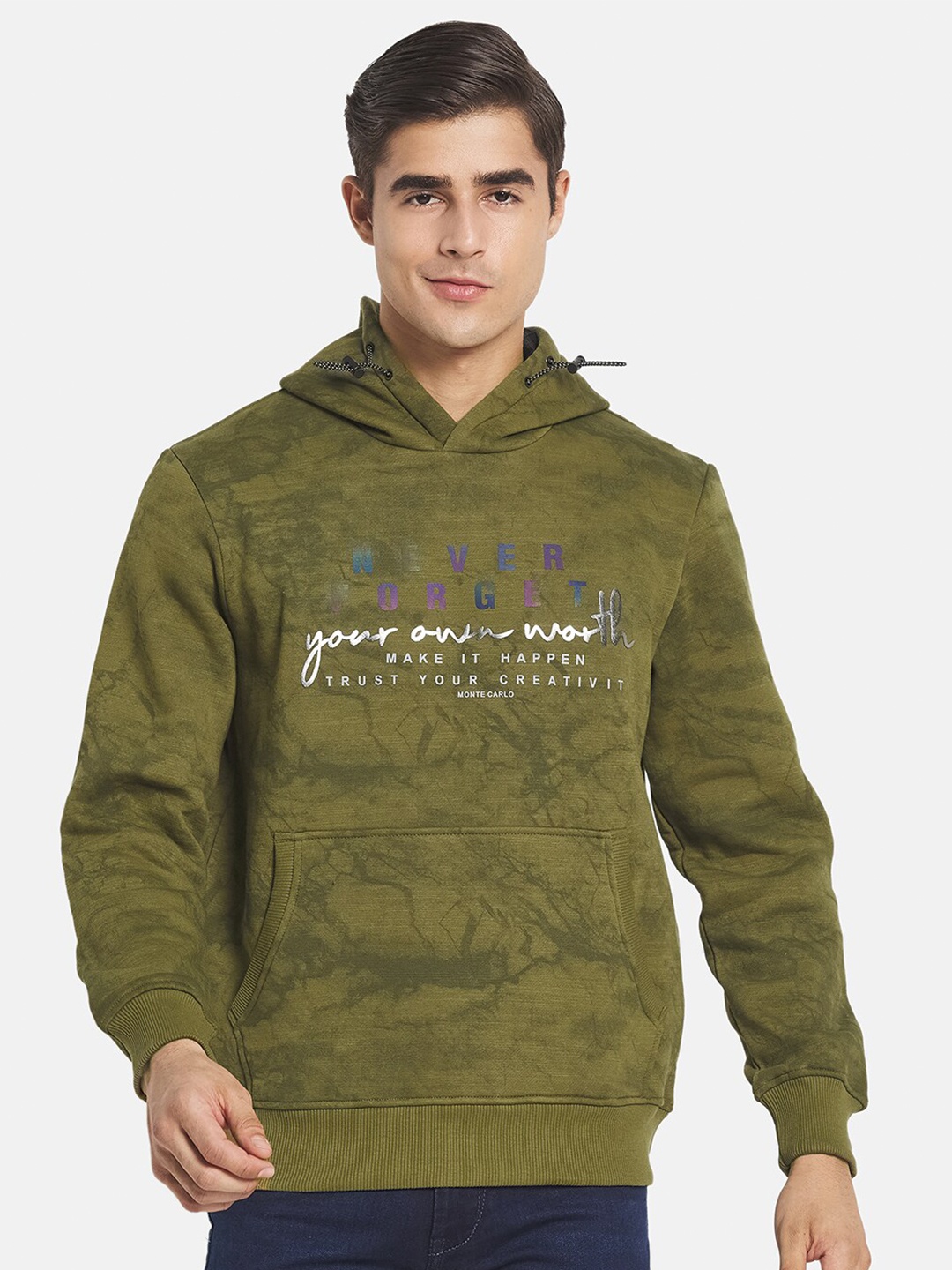 

Monte Carlo Men Green Printed Typography Hooded Sweatshirt