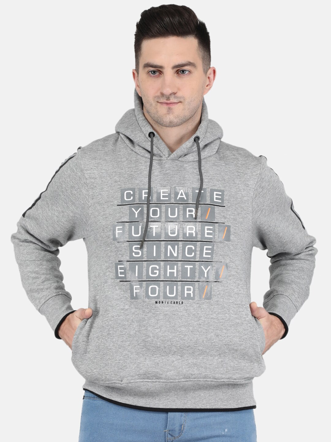 

Monte Carlo Men Grey Printed Typography Hooded Sweatshirt