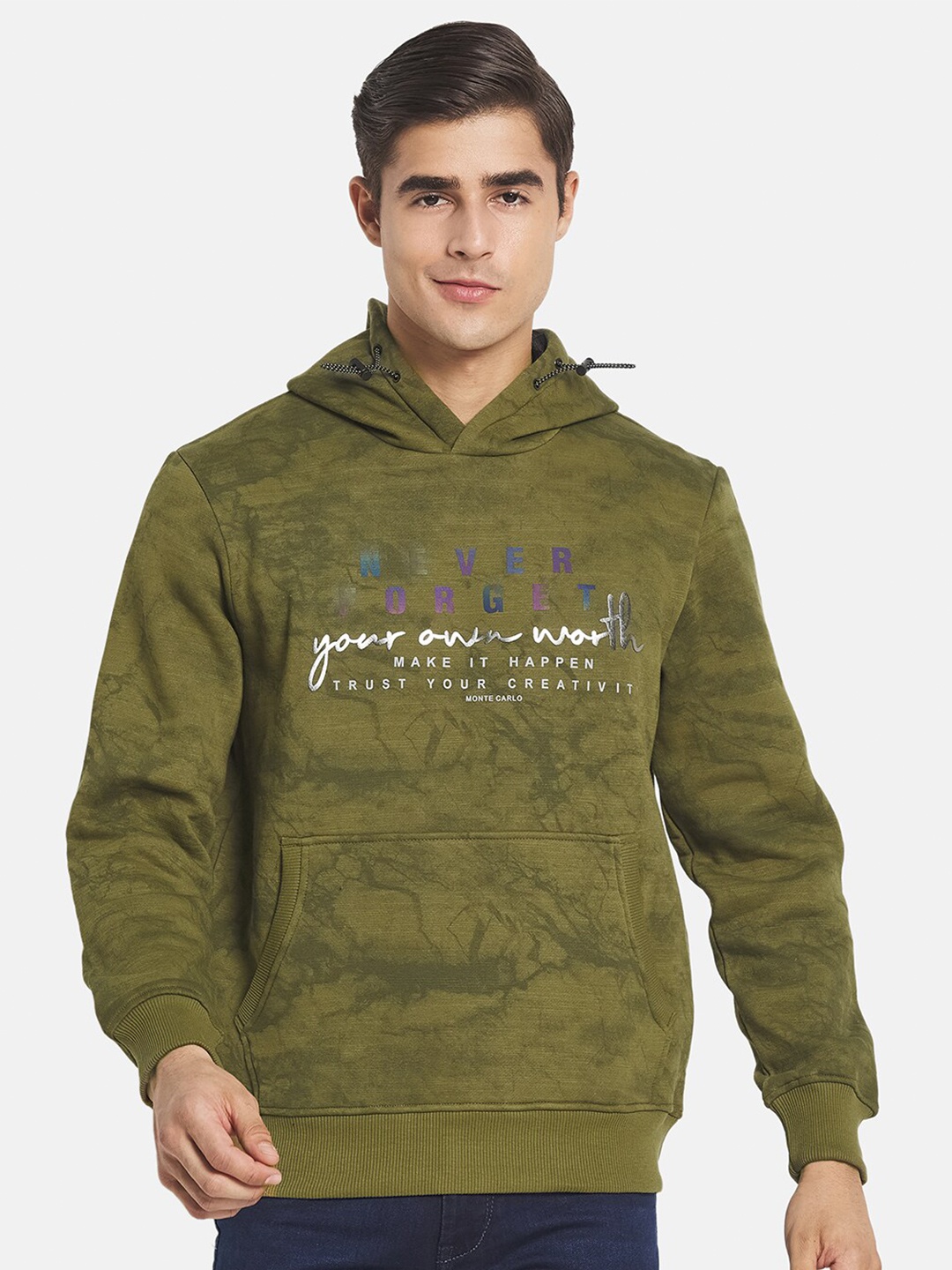 

Monte Carlo Men Green Printed Typography Hooded Sweatshirt