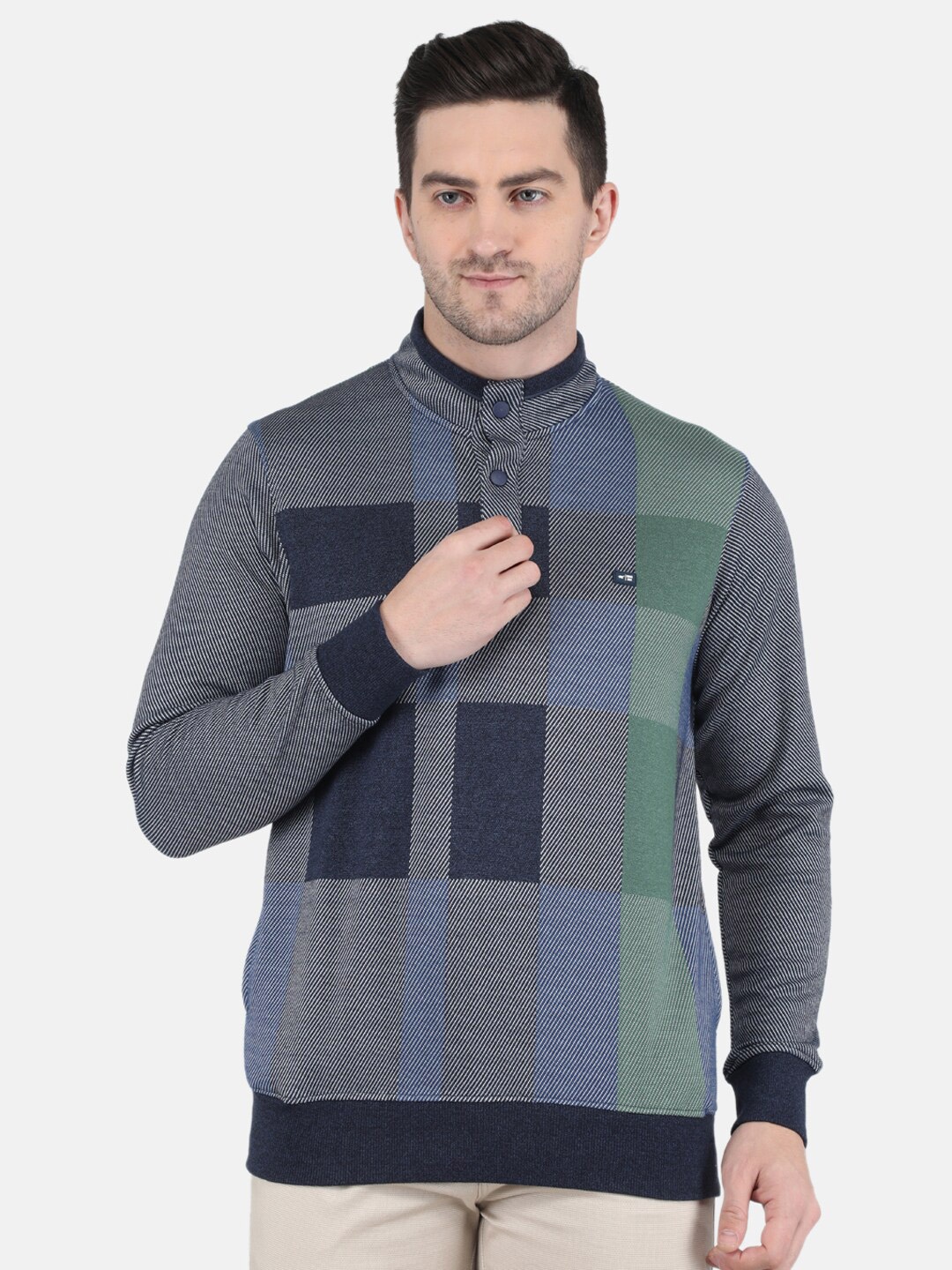 

Monte Carlo Men Blue Checked Sweatshirt