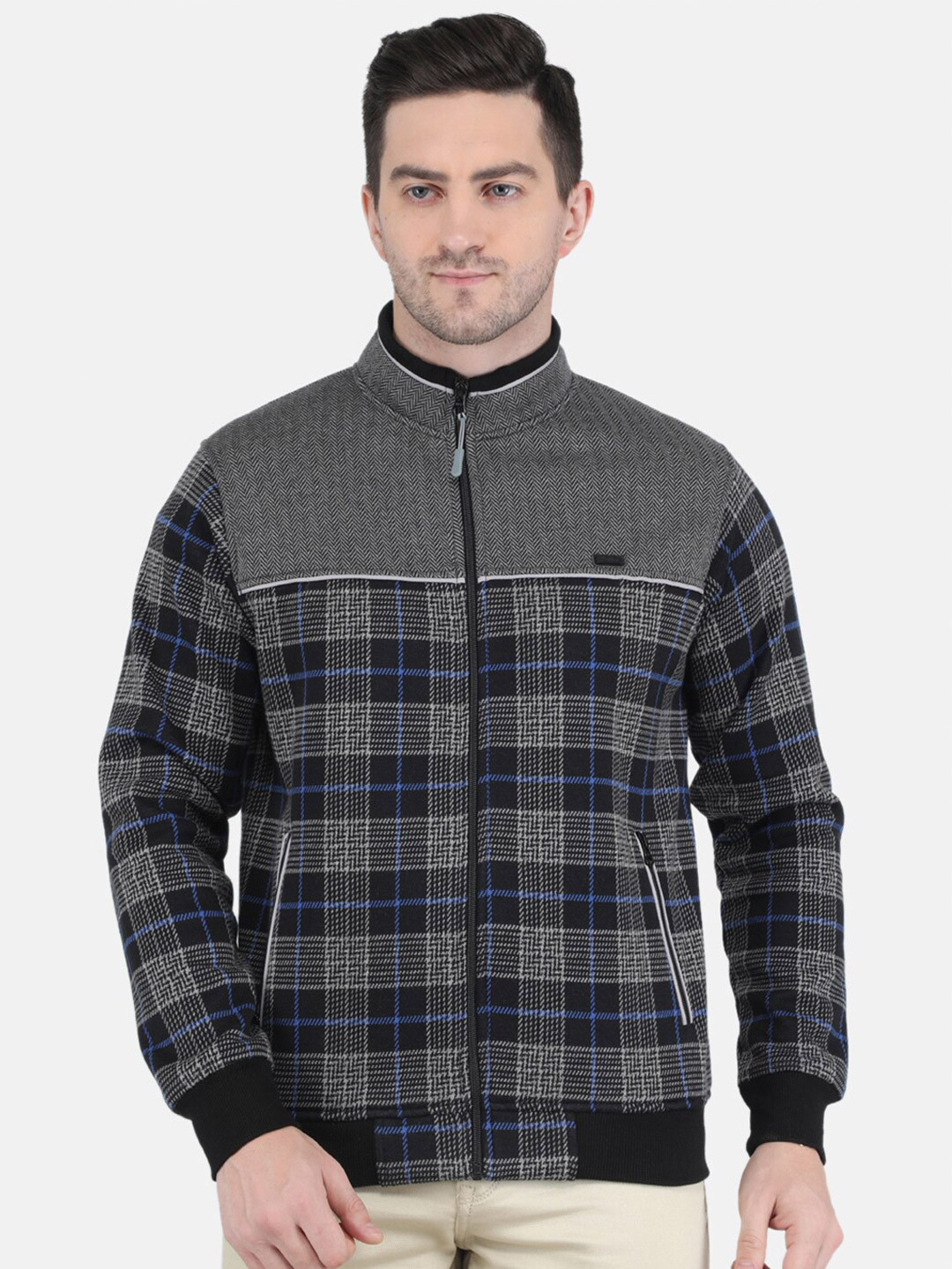 

Monte Carlo Men Grey Checked Cotton Sweatshirt