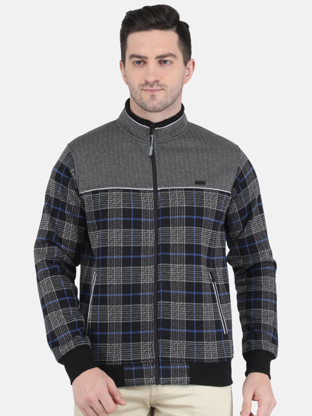 

Monte Carlo Men Grey Checked Cotton Sweatshirt