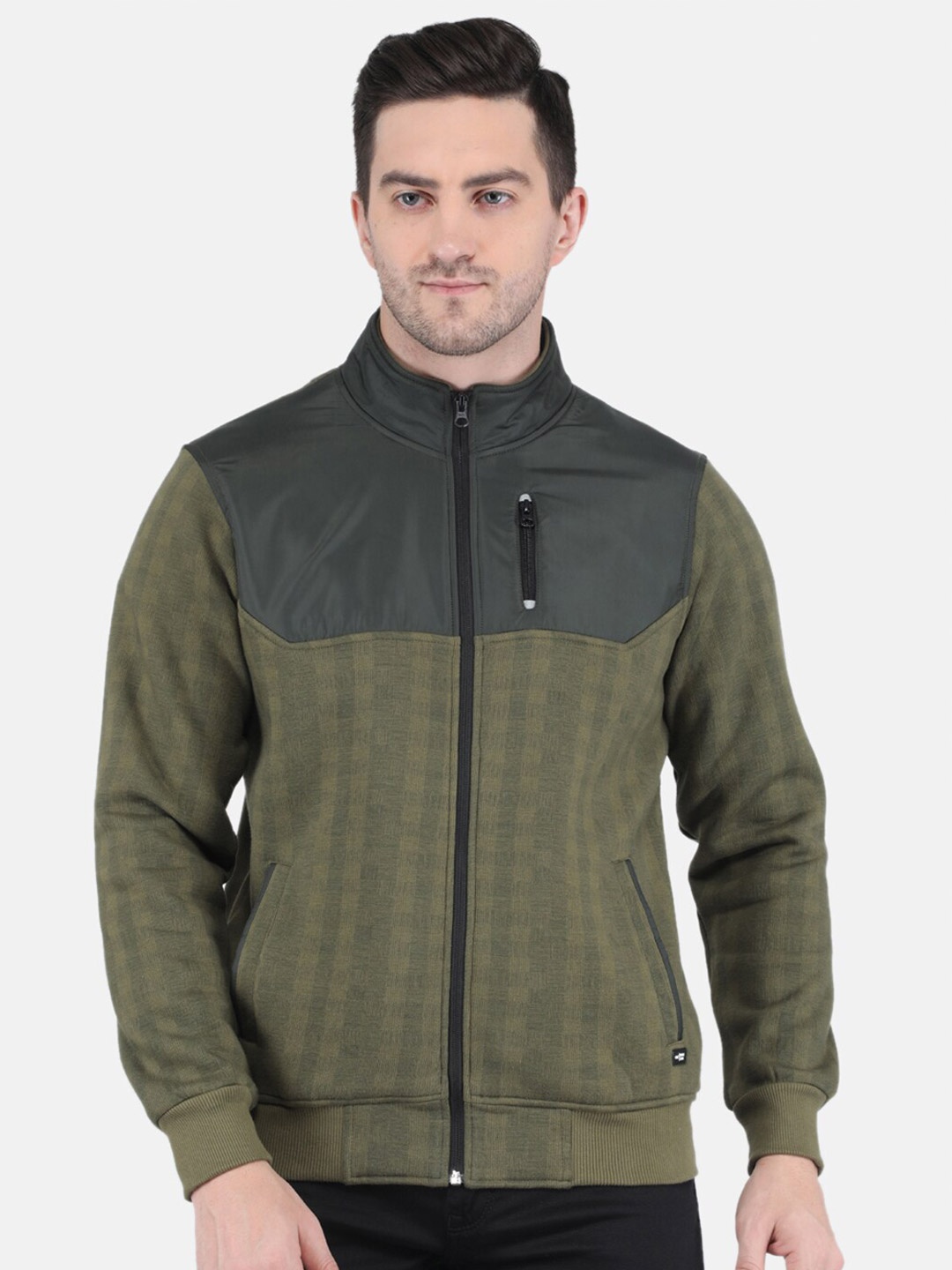 

Monte Carlo Men Olive Green Printed Cotton Sweatshirt