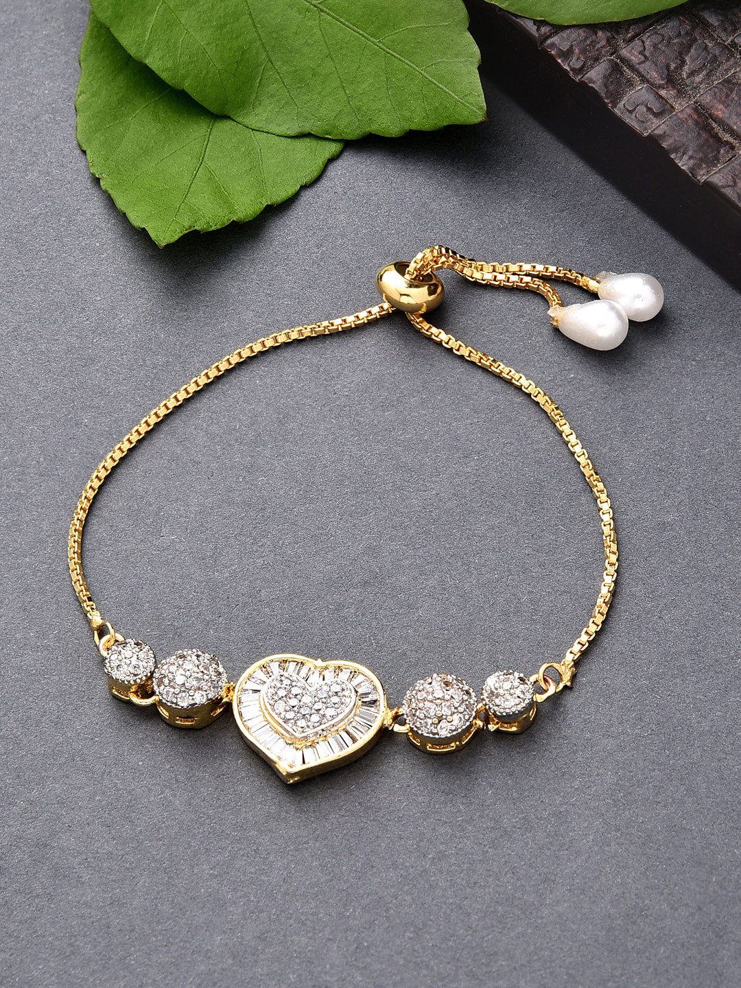 

ToniQ Women Gold-Toned & White American Diamond Gold-Plated Link Bracelet