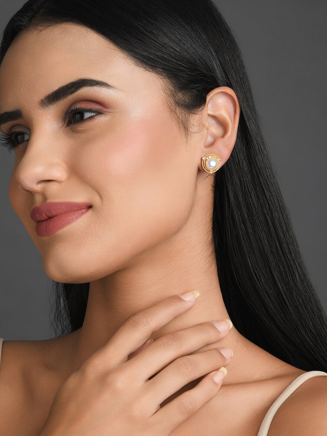 

ToniQ White & Gold-Toned Circular Studs Earrings