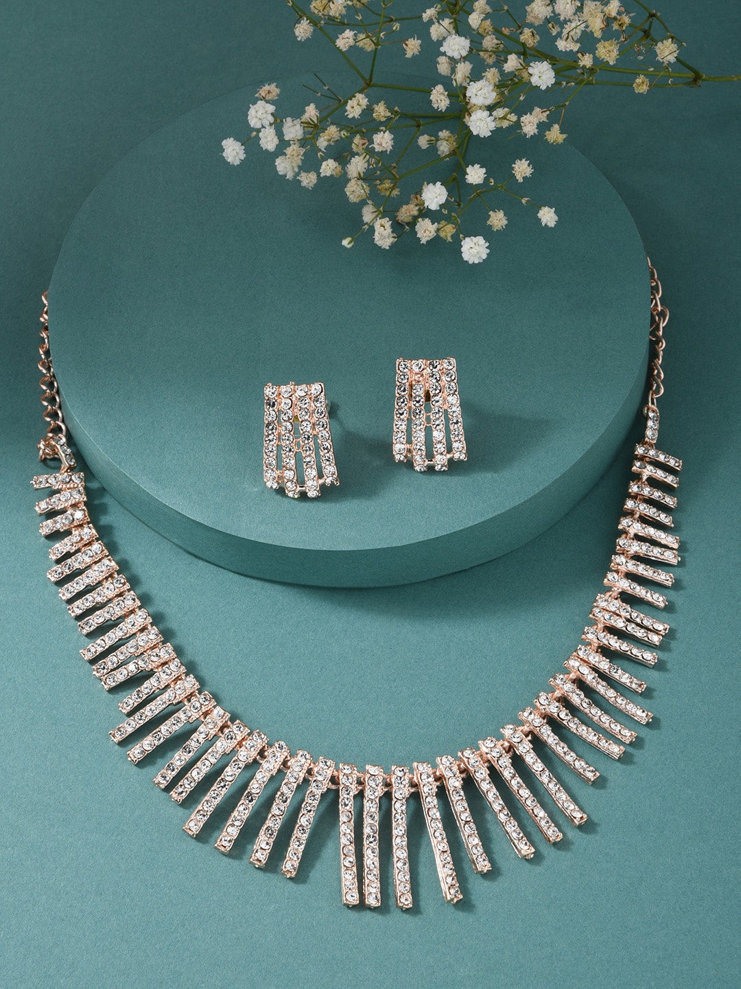 

ToniQ Women Rose Gold-Plated Stone-Studded Jewellery Set