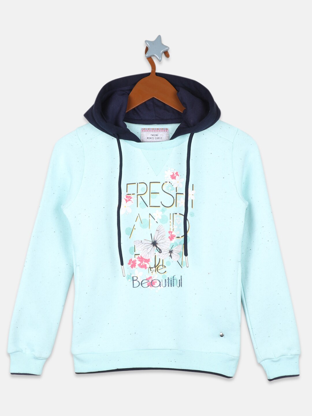 

Monte Carlo Girls Light Blue Printed Cotton Hooded Sweatshirt