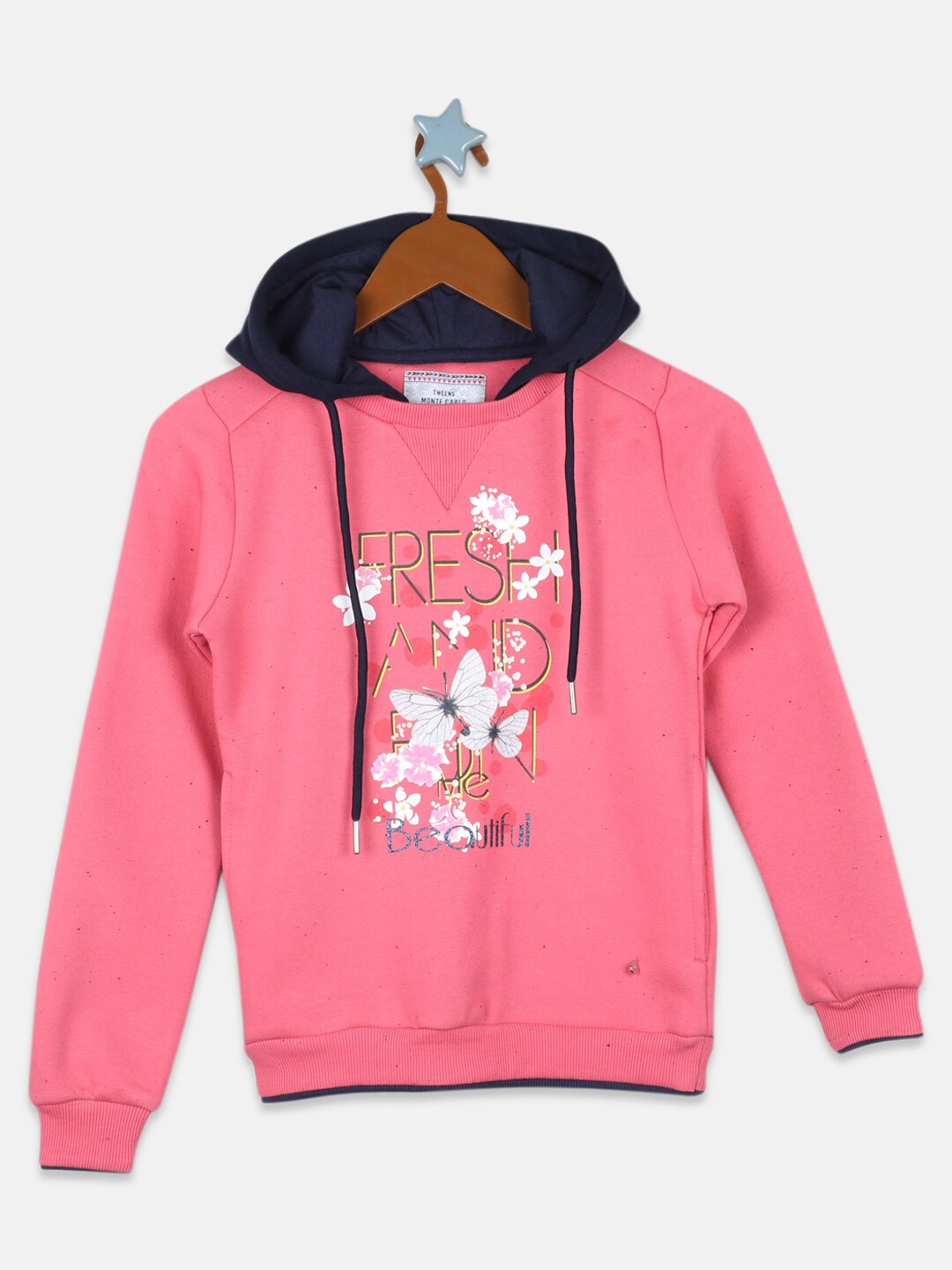 

Monte Carlo Girls Pink Printed Cotton Hooded Sweatshirt