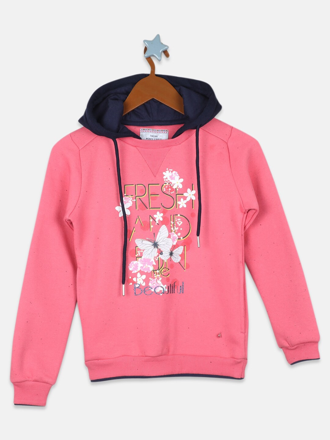 

Monte Carlo Girls Pink Printed Cotton Hooded Sweatshirt