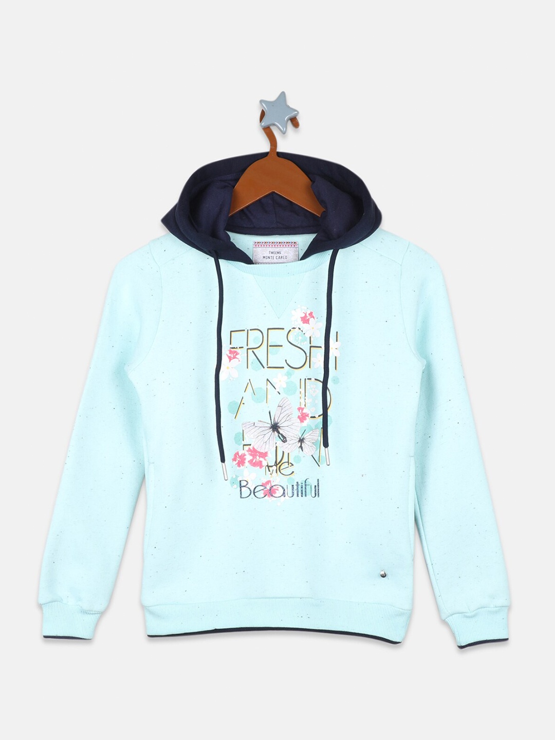 

Monte Carlo Girls Blue Printed Hooded Sweatshirt