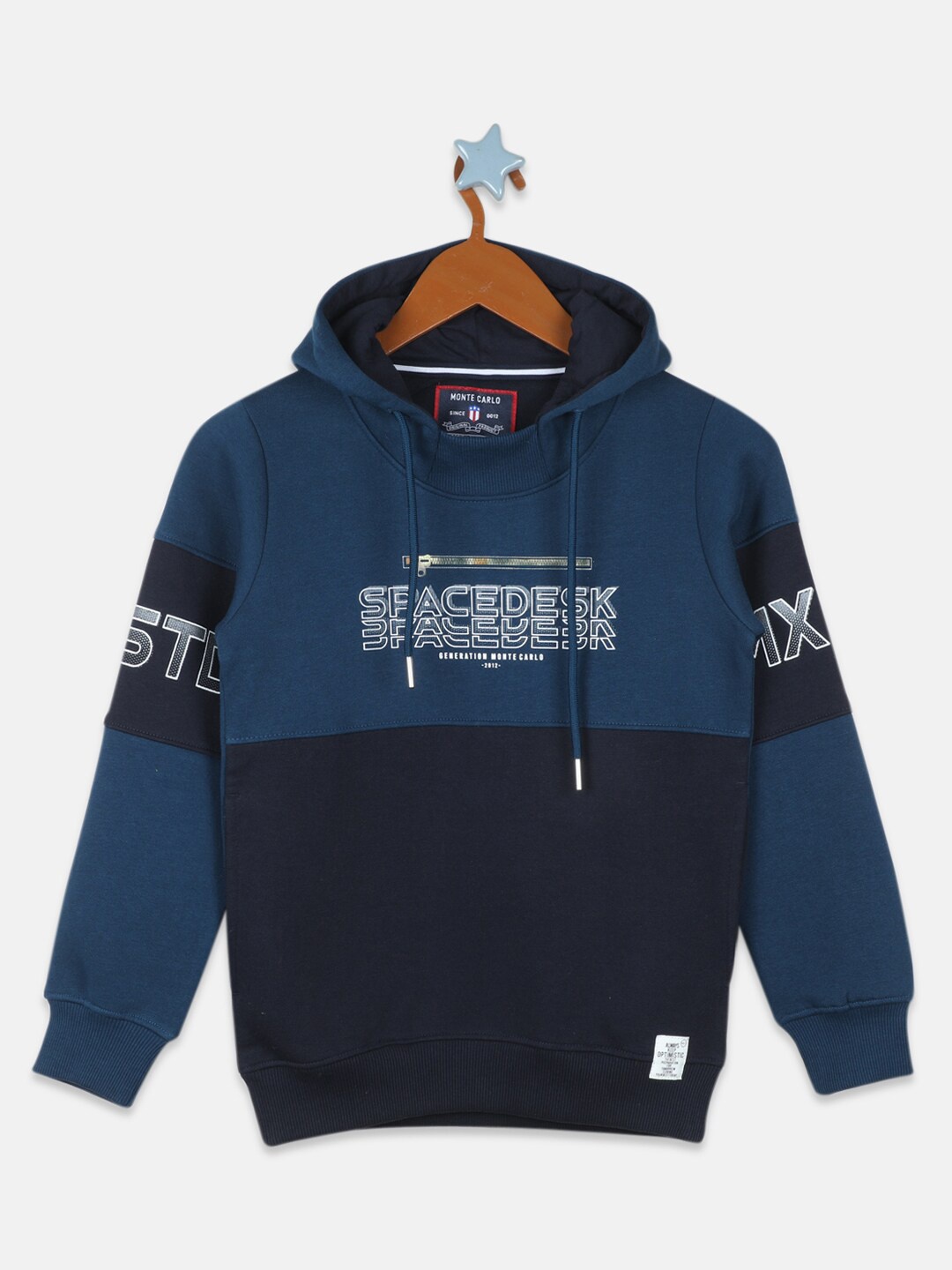 

Monte Carlo Boys Teal blue Printed Hooded Sweatshirt