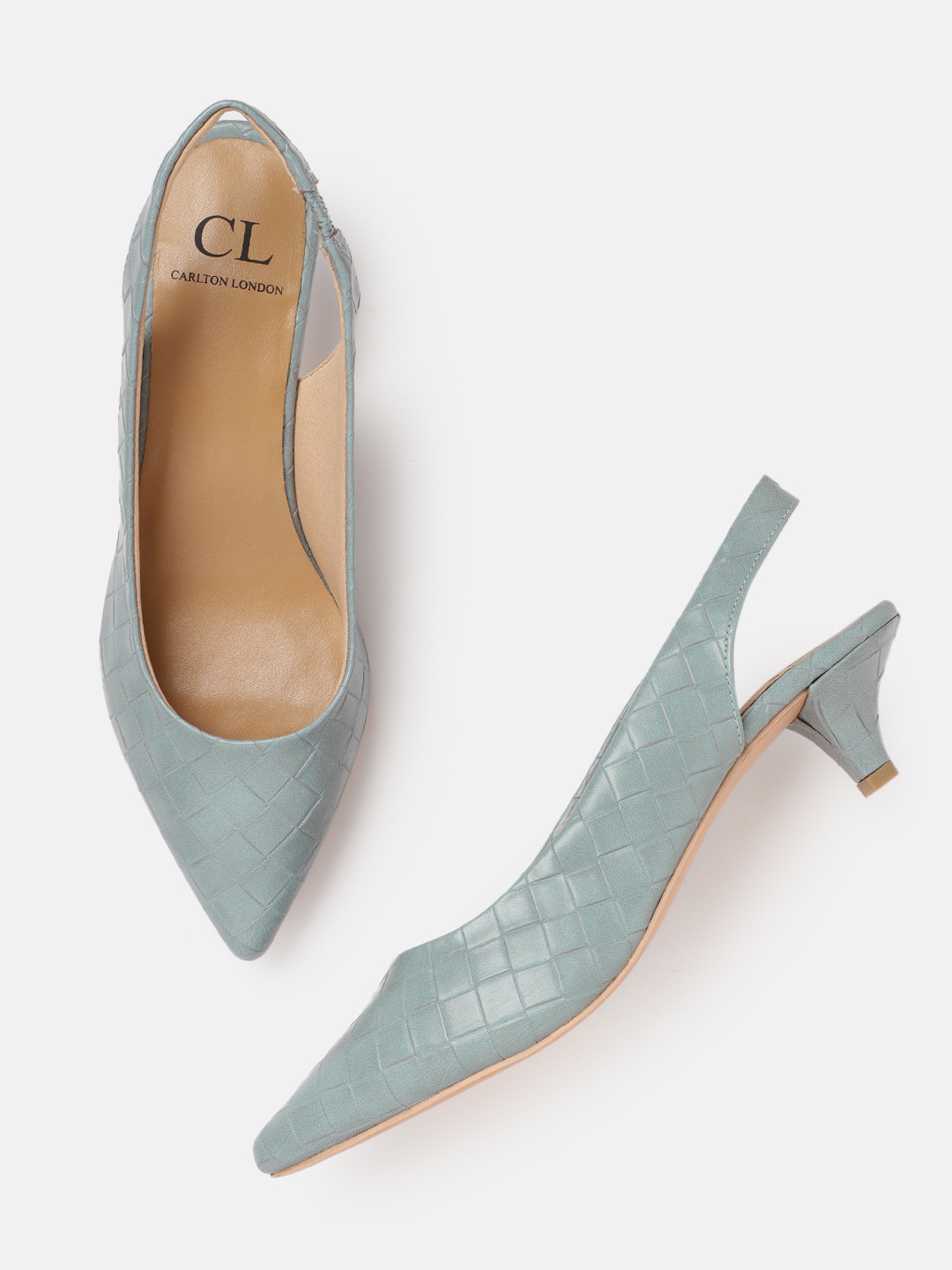 

Carlton London Women Sage Green Textured Kitten Heel Mules