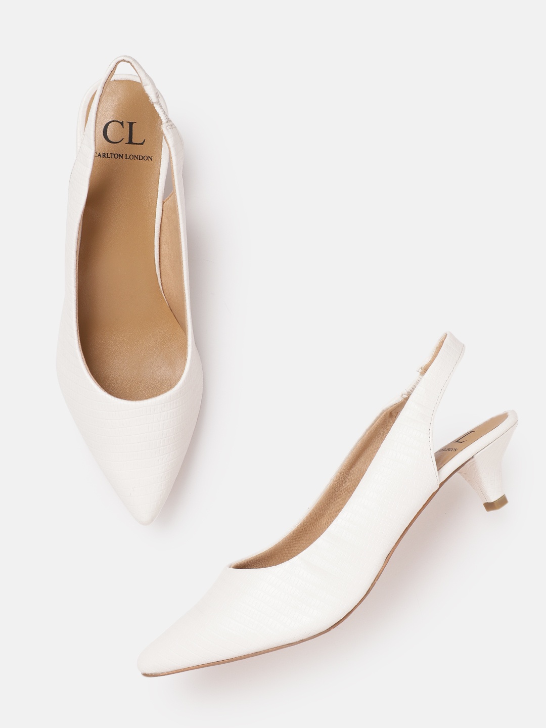

Carlton London Women White Textured Kitten Heel Mules