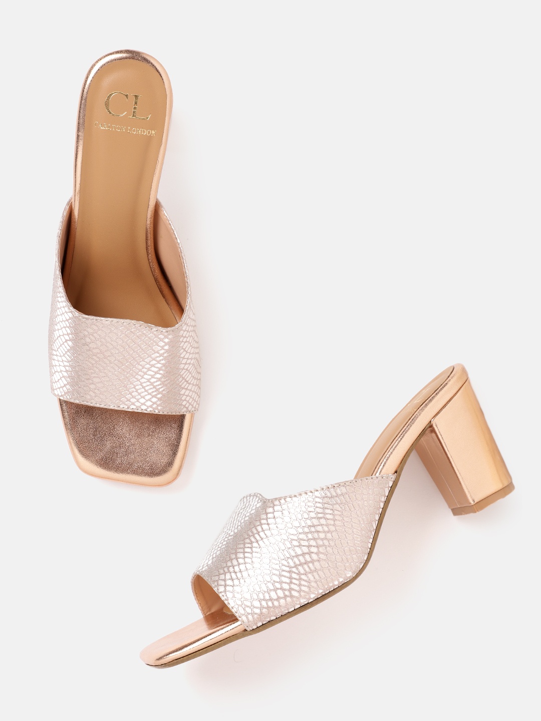 

Carlton London Women Rose Gold Textured Party Block Heel Sandals