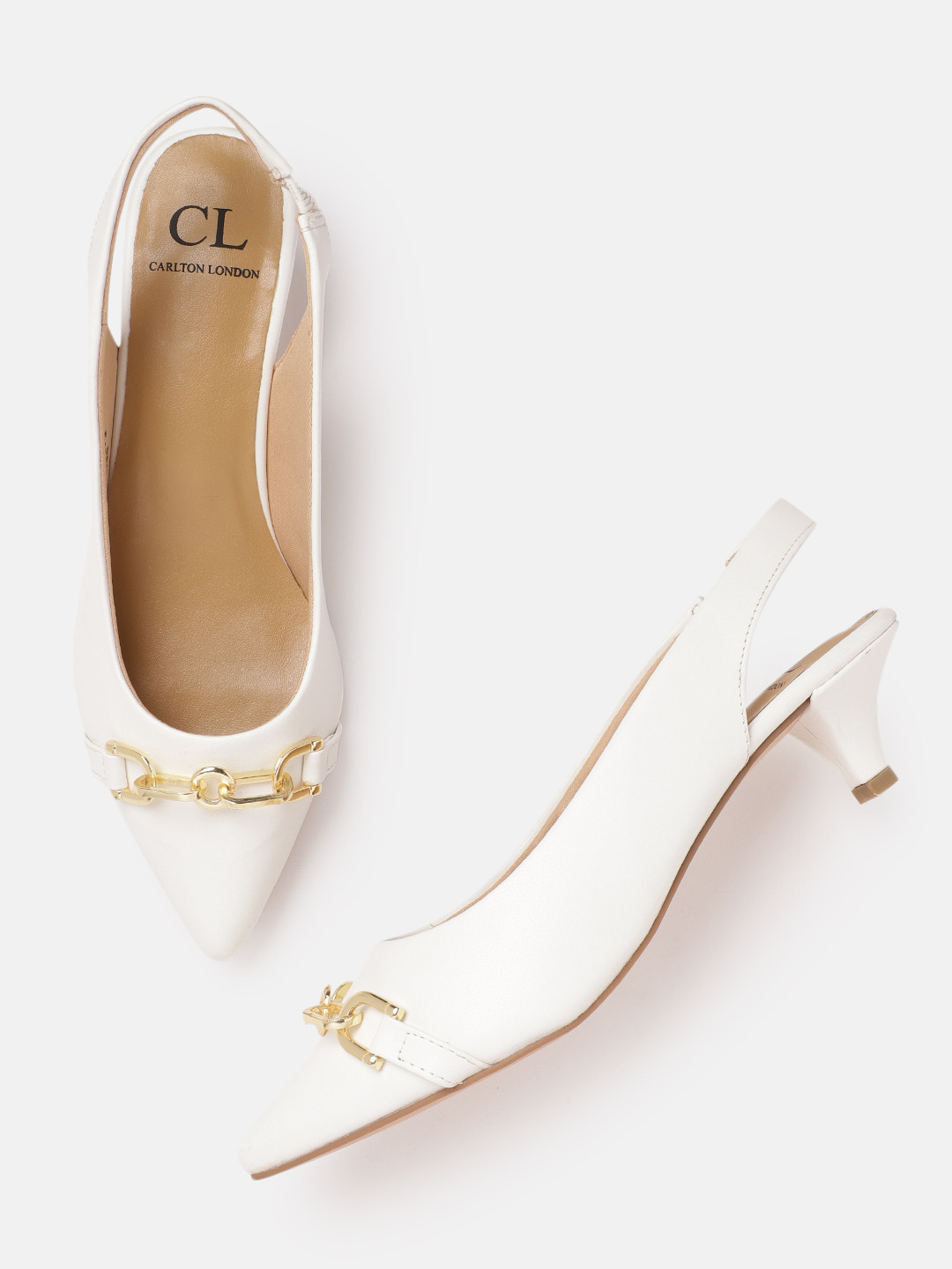 

Carlton London Women Golden Solid Kitten Heel Mules, White