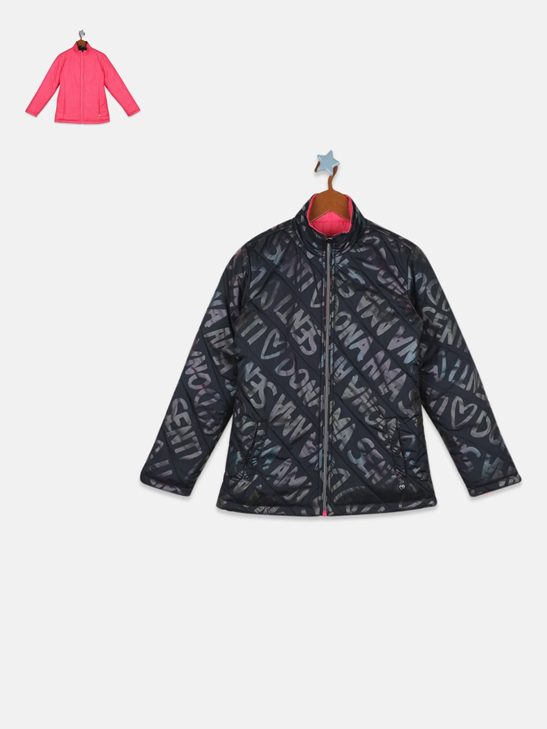 

Monte Carlo Girls Black Red Typography Reversible Padded Jacket