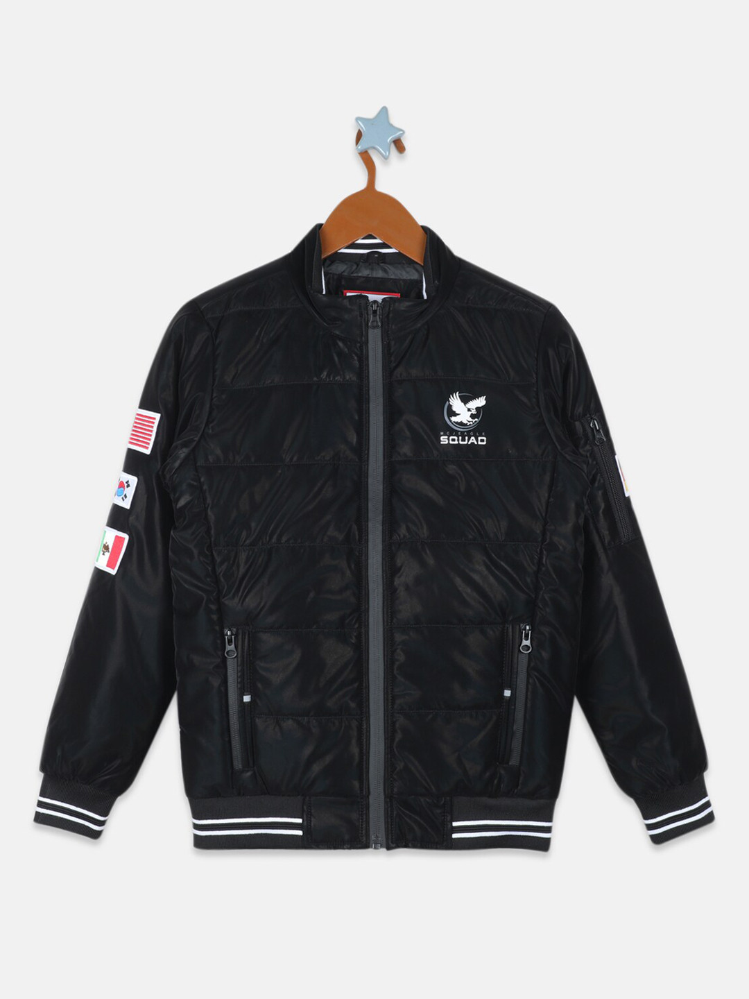 

Monte Carlo Boys Black Varsity Jacket with Patchwork