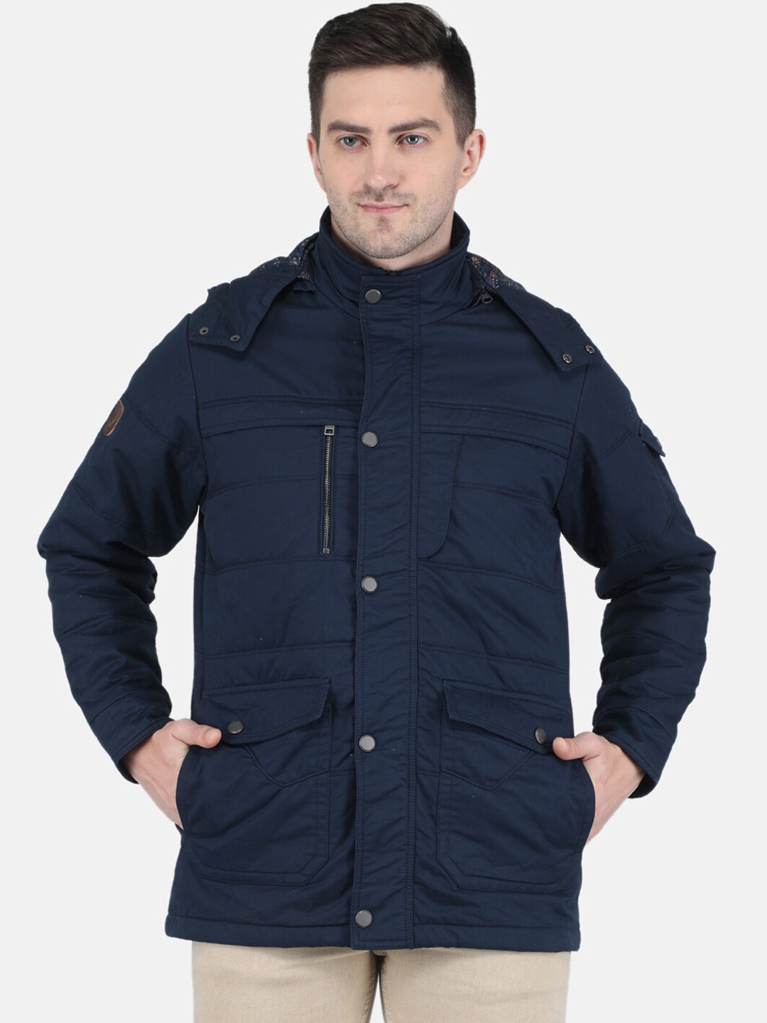 

Monte Carlo Men Navy Blue Striped Cotton Padded Jacket
