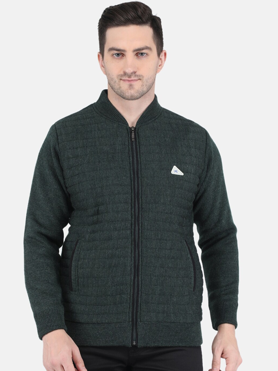 

Monte Carlo Men Green Geometric Striped Wool Tailored Jacket