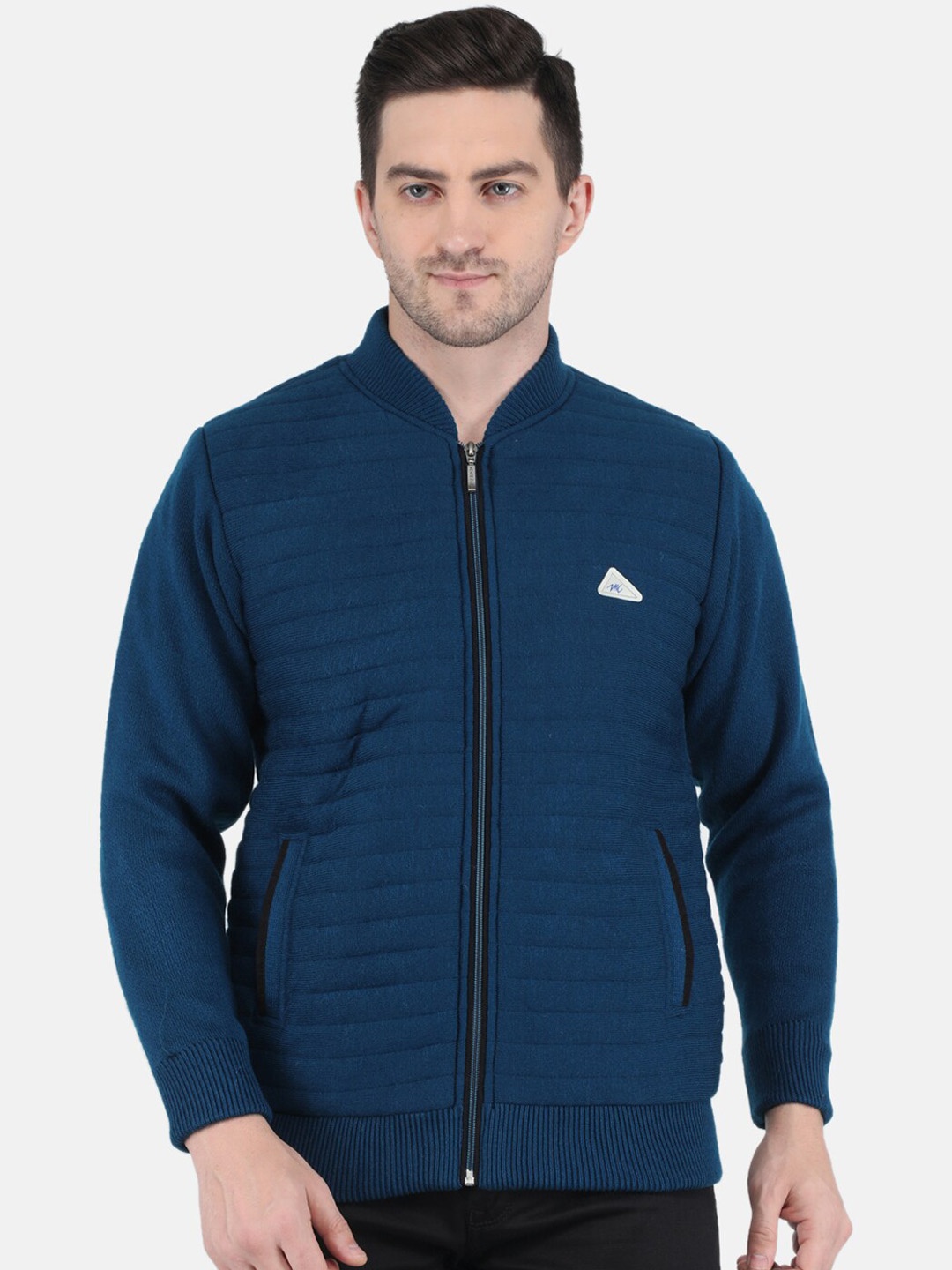 

Monte Carlo Men Blue Geometric Striped Wool Tailored Jacket