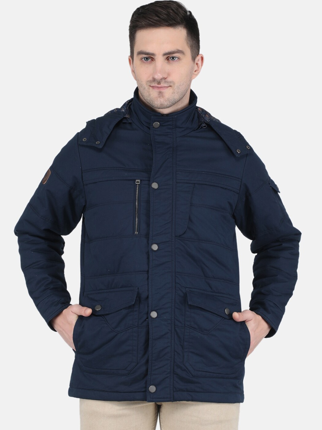 

Monte Carlo Men Navy Blue Striped Cotton Padded Jacket