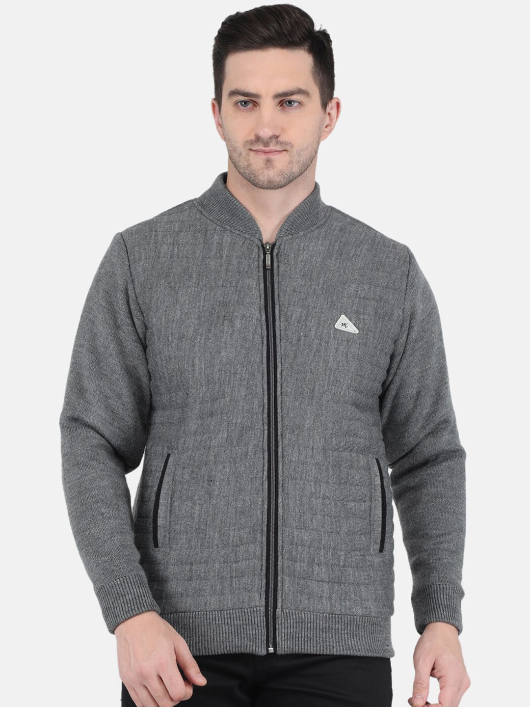 

Monte Carlo Men Grey Geometric Striped Wool Tailored Jacket