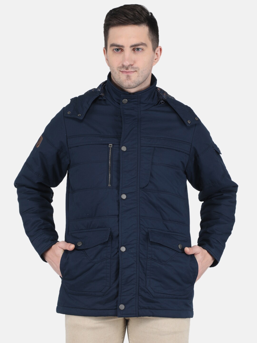 

Monte Carlo Men Blue Striped Longline Padded Jacket