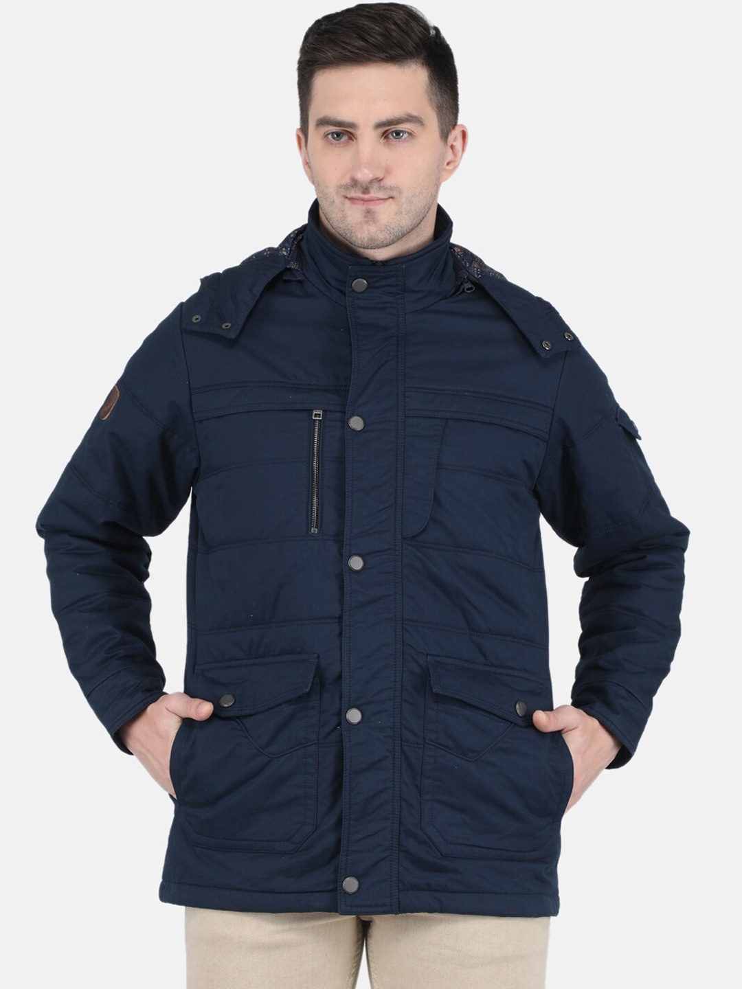 

Monte Carlo Men Blue Striped Longline Cotton Padded Jacket