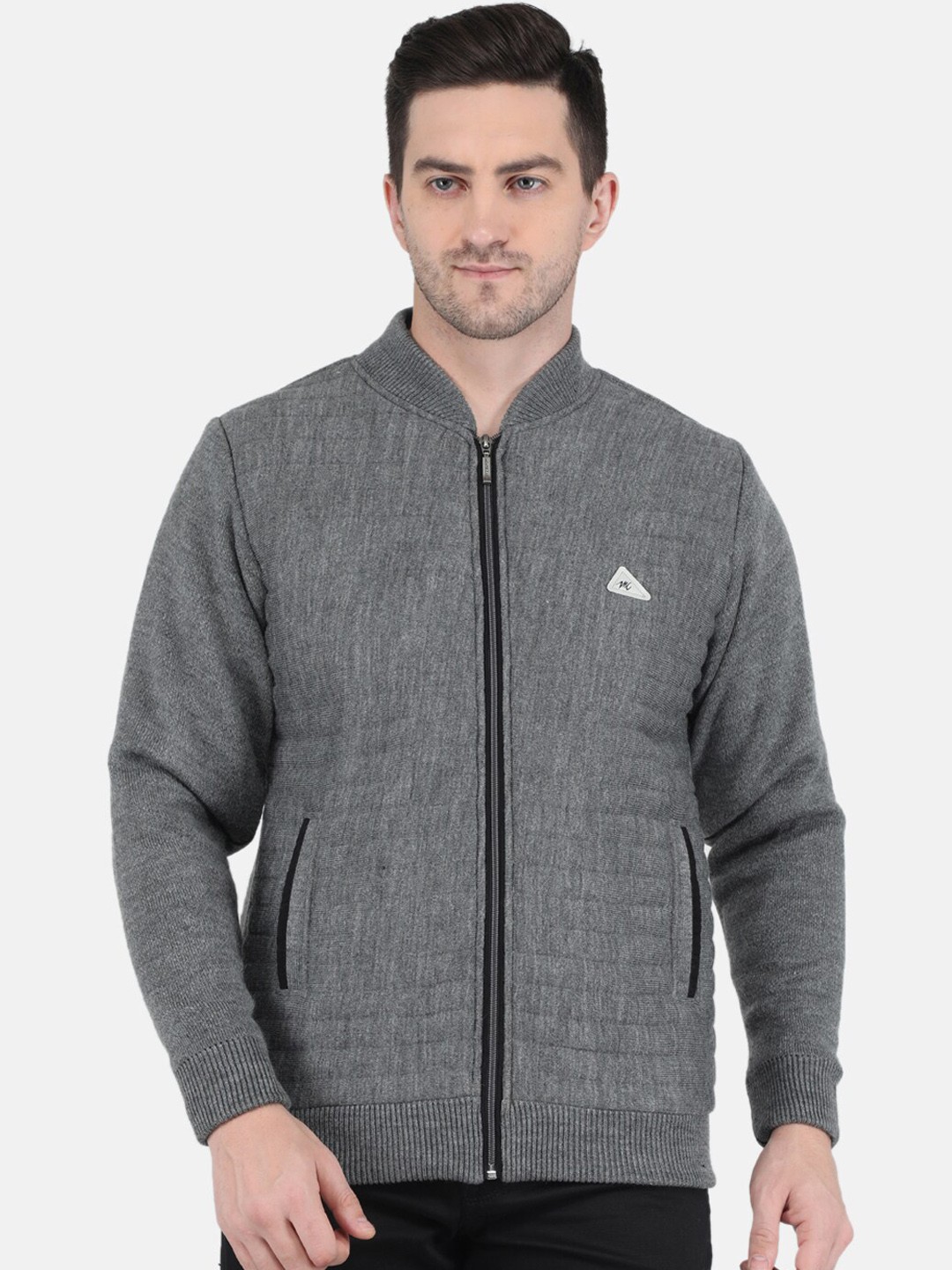 

Monte Carlo Men Grey Geometric Striped Tailored Jacket