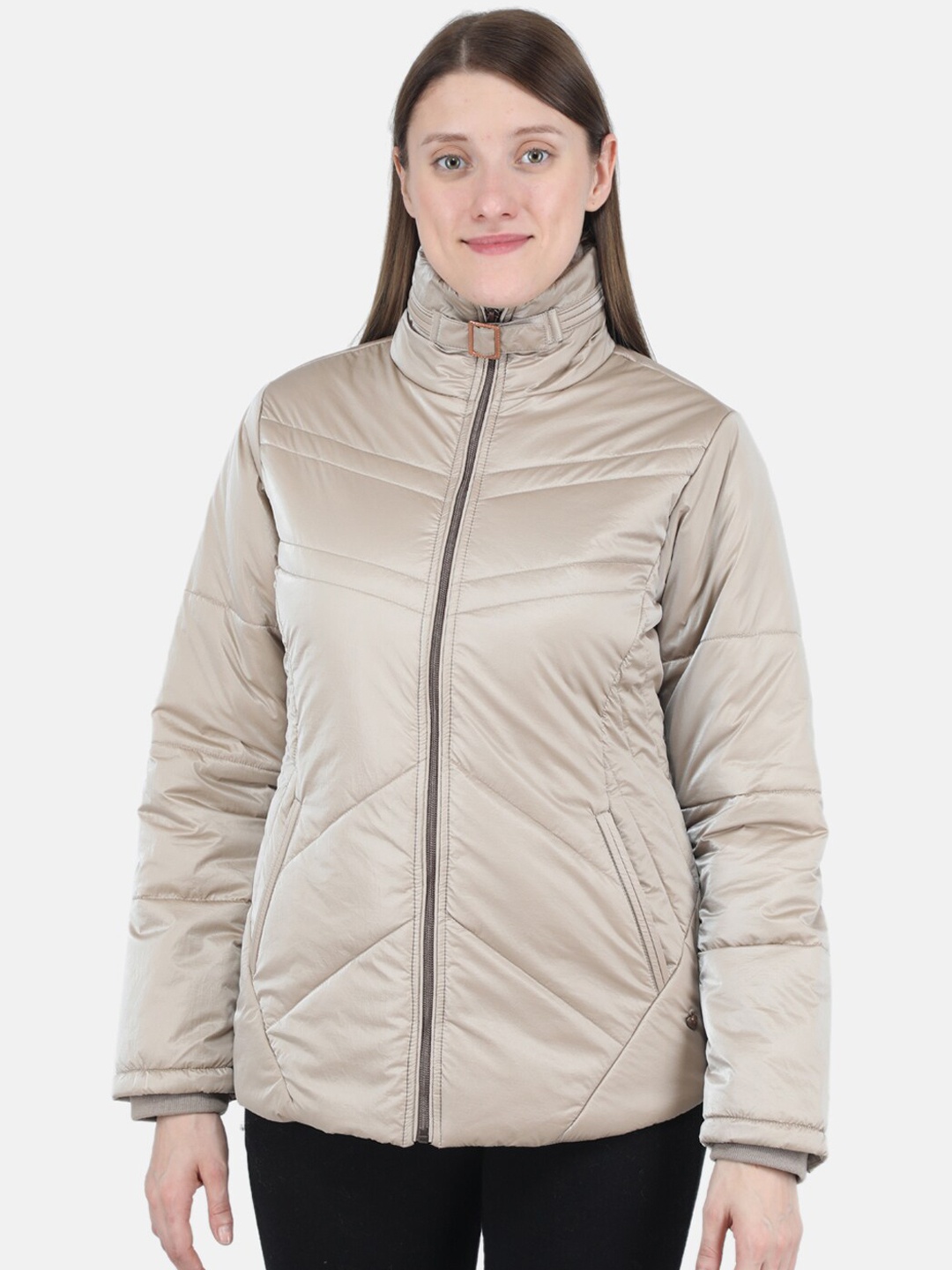

Monte Carlo Women Beige Striped Padded Jacket