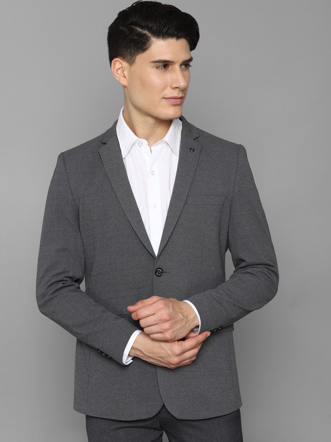 

Allen Solly Men Grey Self Design Slim-Fit Single-Breasted Formal Blazer