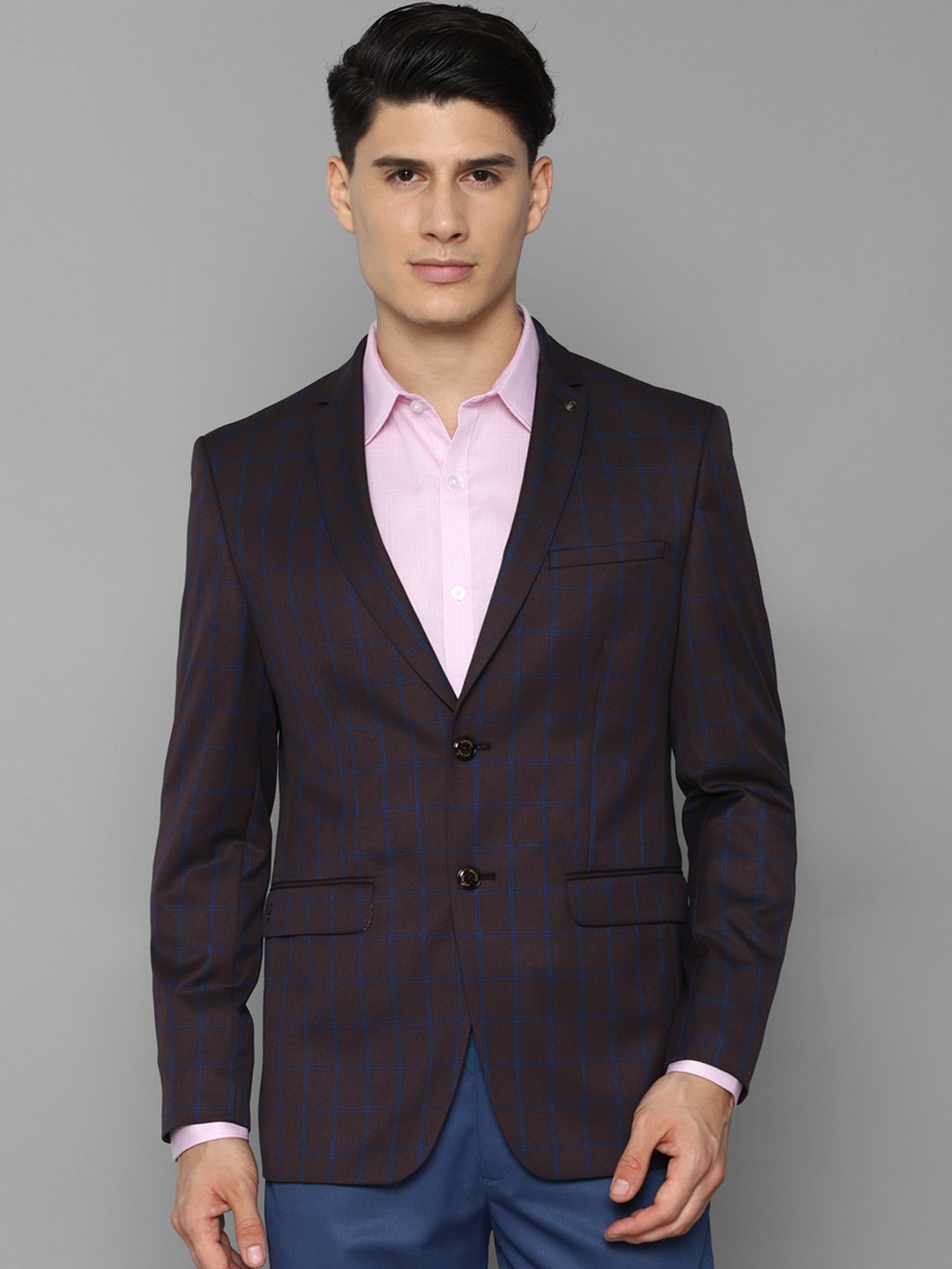 

Allen Solly Men Black Checked Slim-Fit Single Breasted Blazer, Maroon