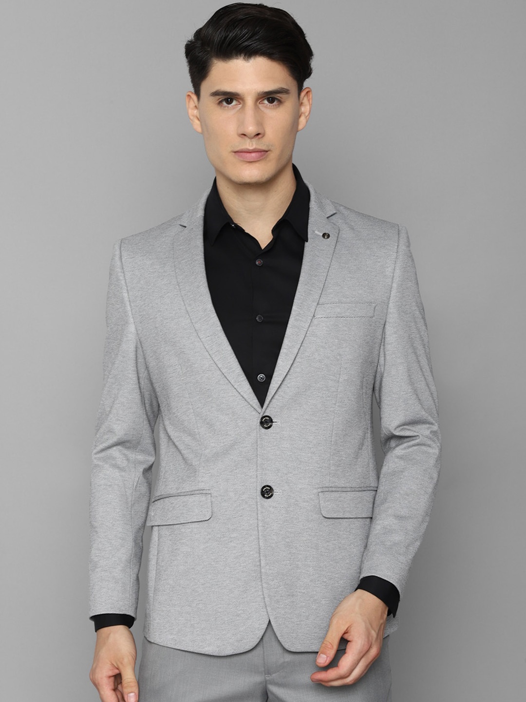 

Allen Solly Men Grey Self-Design Single-Breasted Slim-Fit Formal Blazer