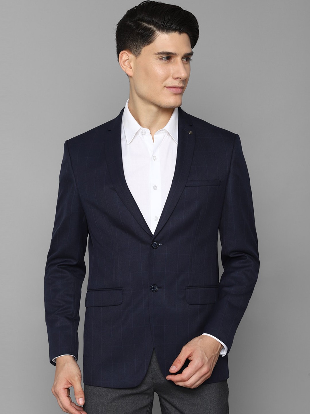 

Allen Solly Men Navy Blue Checked Slim-Fit Single Breasted Blazer