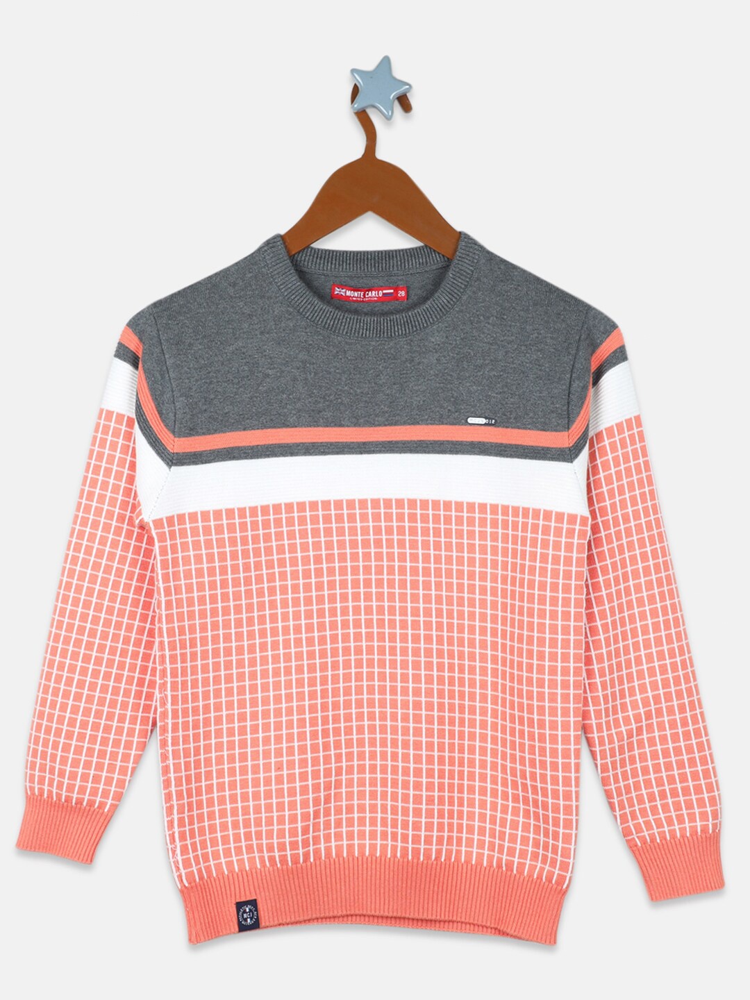 

Monte Carlo Boys Orange & White Checked Pure Cotton Pullover