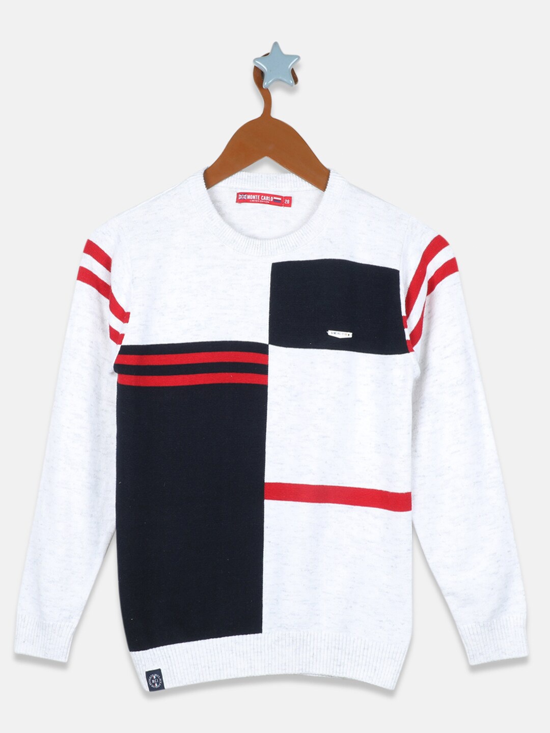 

Monte Carlo Boys White & Black Colourblocked Pure Cotton Pullover