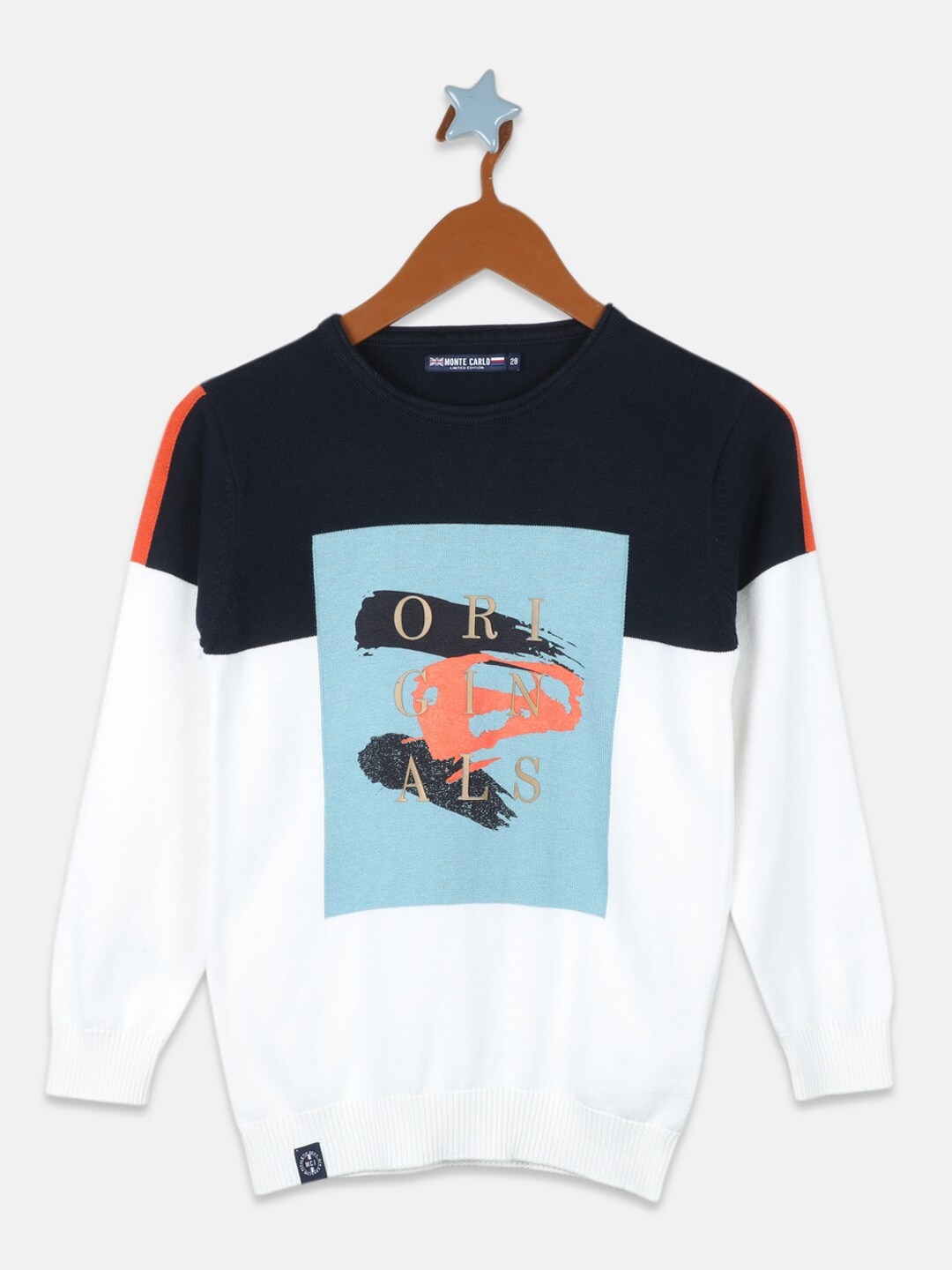 

Monte Carlo Boys Off White & Blue Printed Pure Cotton Pullover