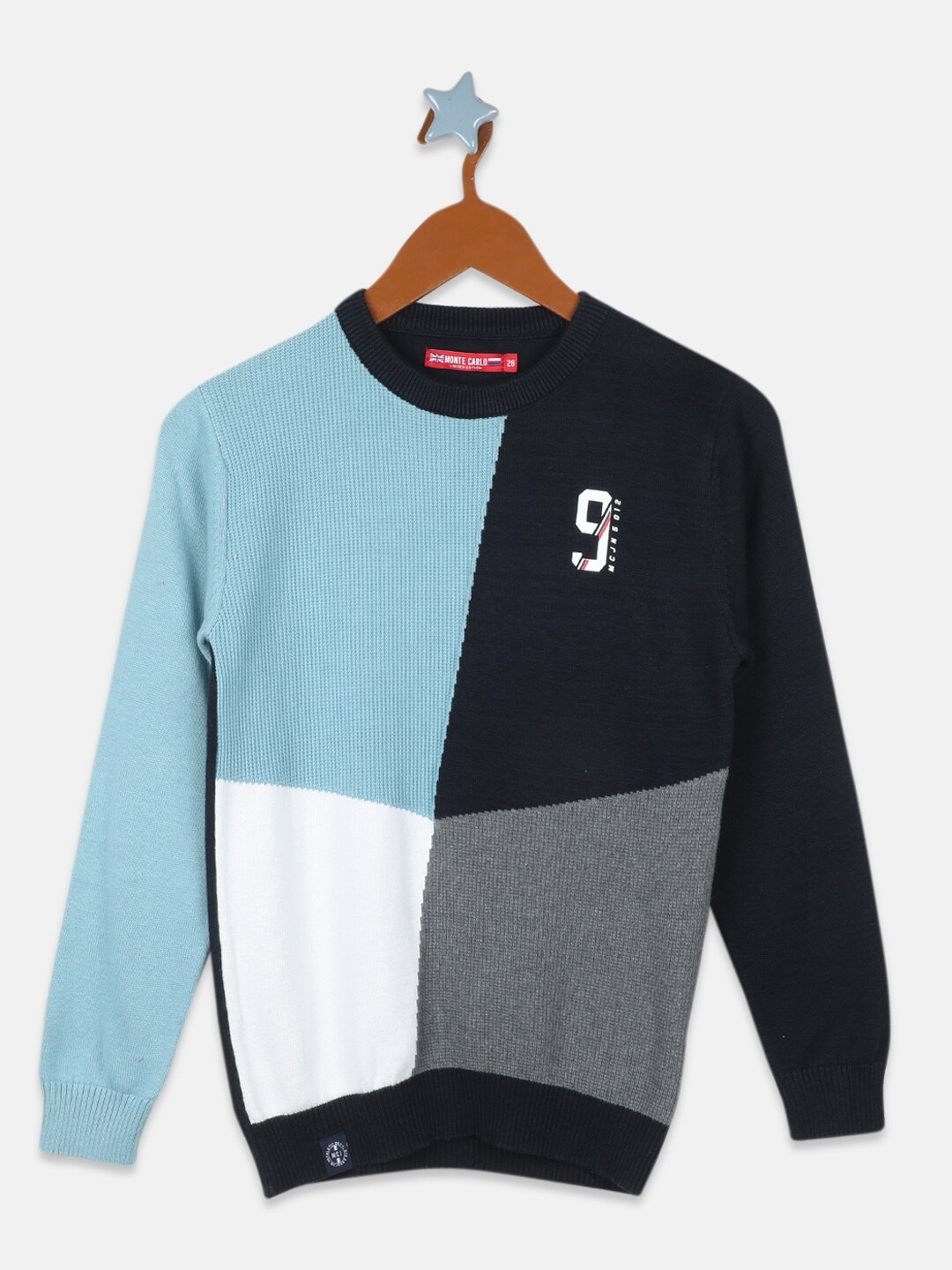 

Monte Carlo Boys Navy Blue & Grey Colourblocked Pure Cotton Pullover