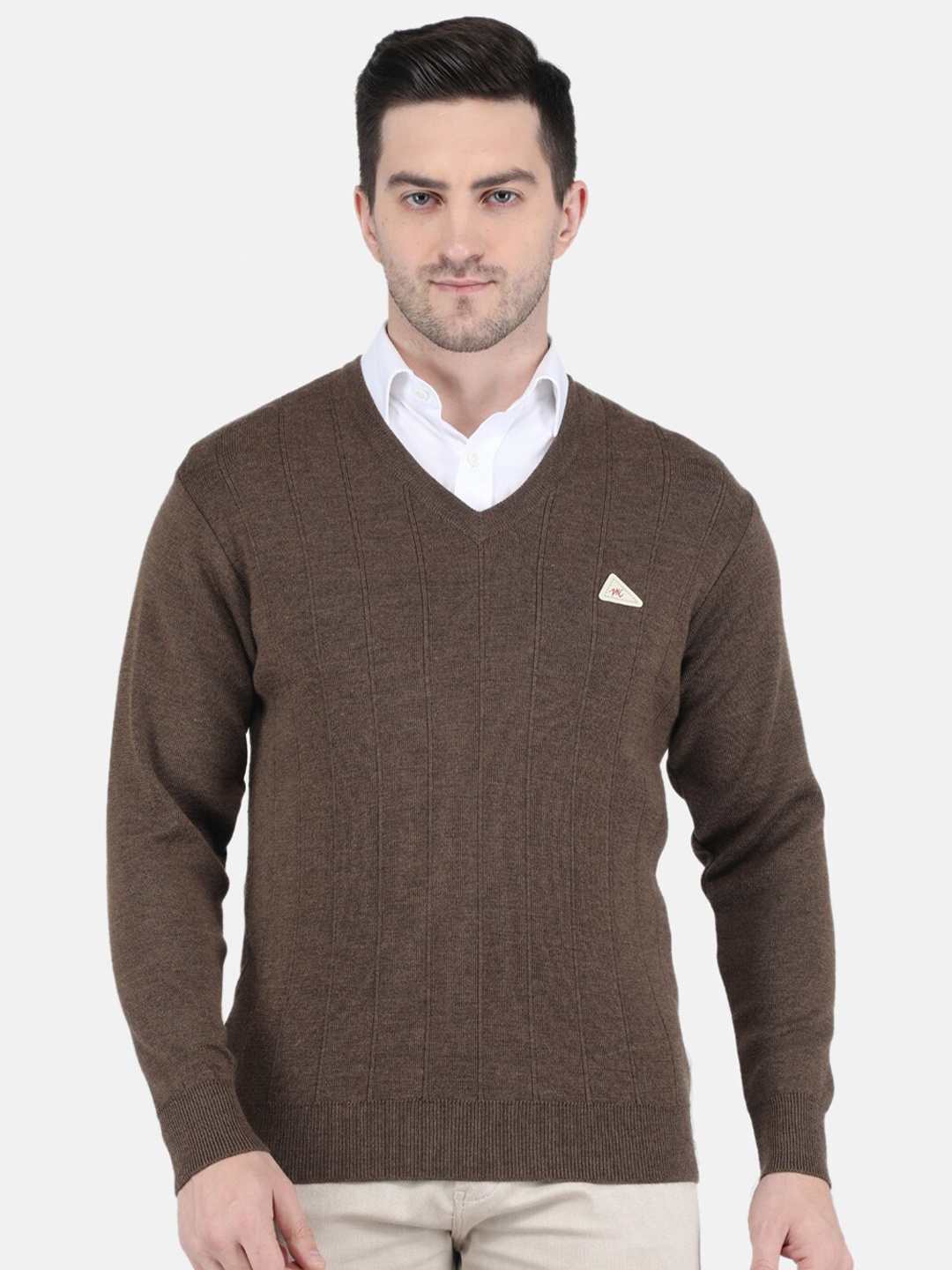 

Monte Carlo Men's Pure Wool Brown Solid V Neck Pullover