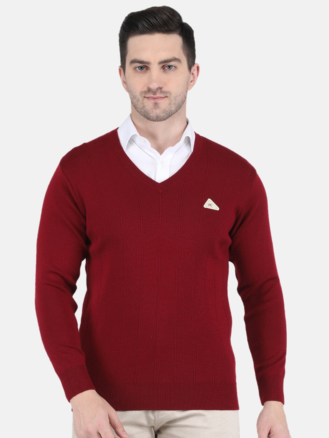 

Monte Carlo Men Maroon Pure Wool Striped Pullover