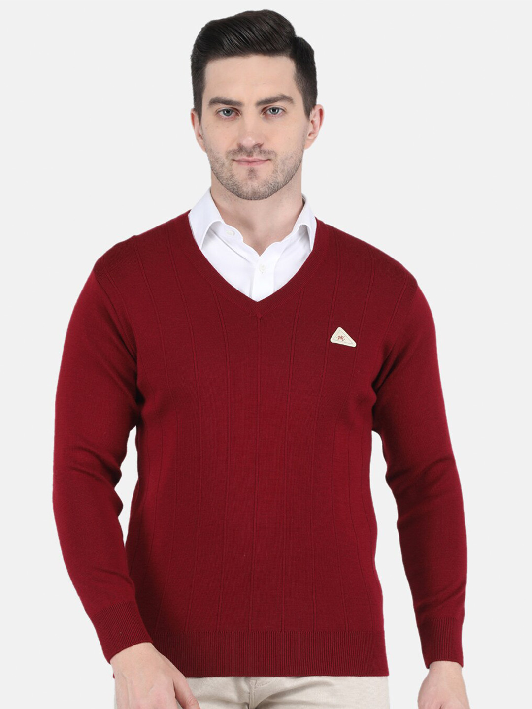 

Monte Carlo Men Maroon Woolen Solid Pullover