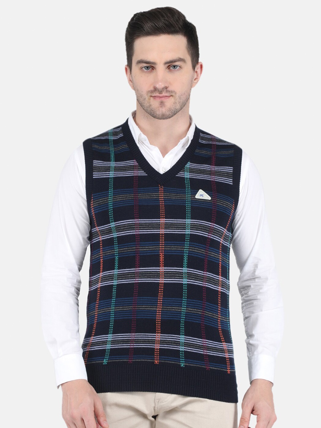 

Monte Carlo Men Navy Blue & Red Checked Pullover
