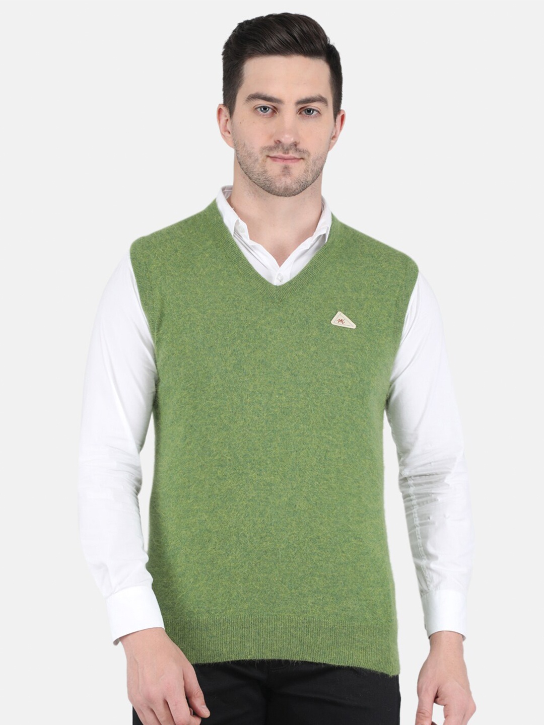 

Monte Carlo Men Olive Green Solid Woolen Sweater Vest