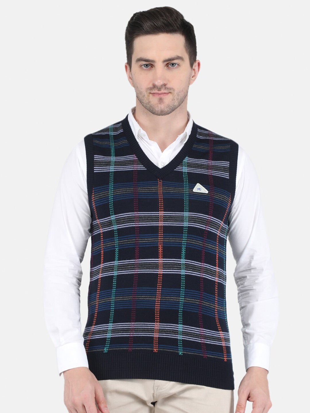 

Monte Carlo Men Navy Blue & Grey Checked Pullover