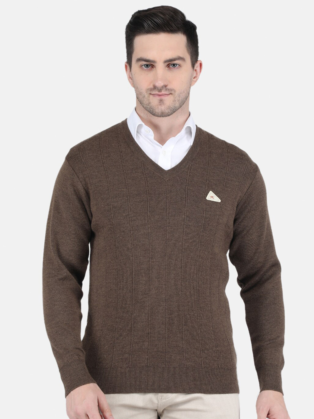 

Monte Carlo Men Brown Striped Woolen Pullover