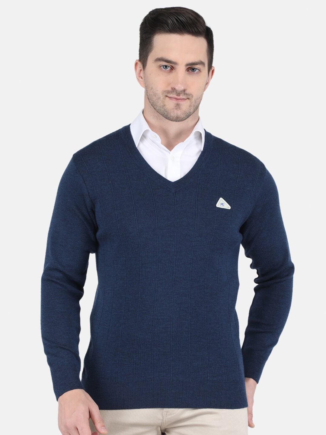 

Monte Carlo Men Blue Striped Woolen Pullover