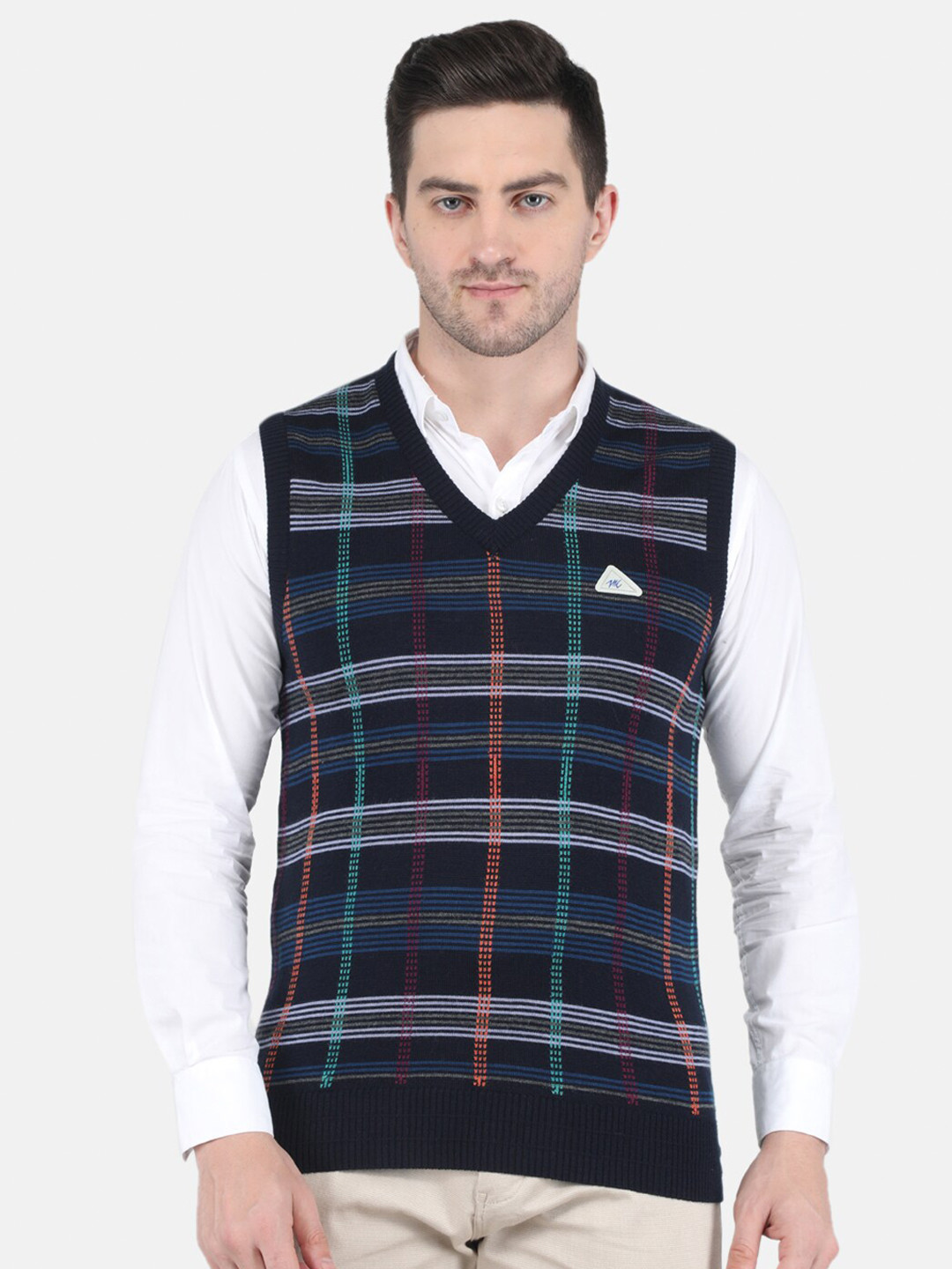 

Monte Carlo Men Navy Blue & Red Checked Sweater Vest